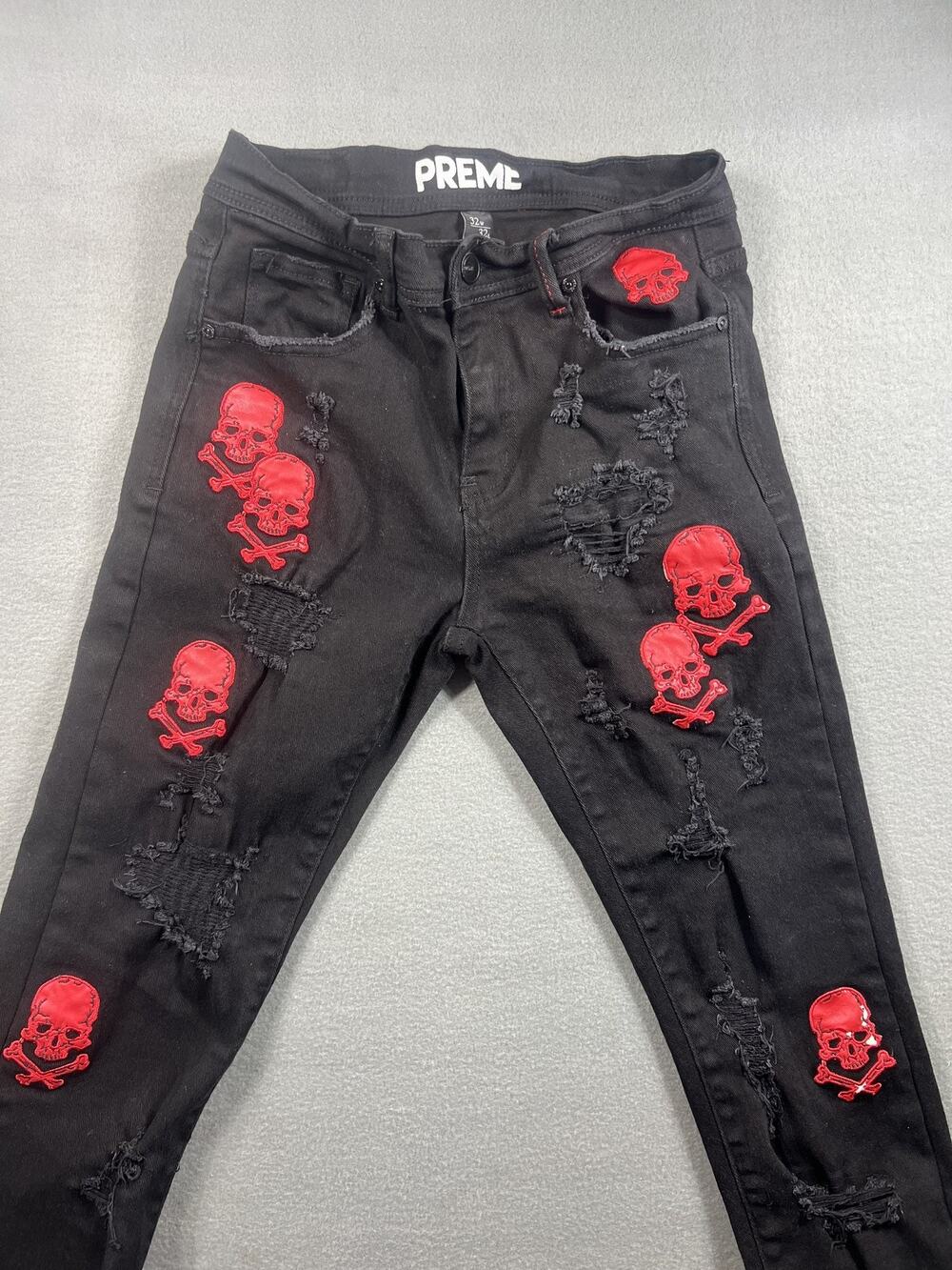 PREME Mens Black Distressed Moto Jeans Size 32x32 Skull Bones Style
